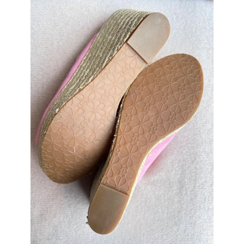 KATE SPADE Thea Pink Suede Wedge Sandals Espadrille Mules 7.5 LNWOT